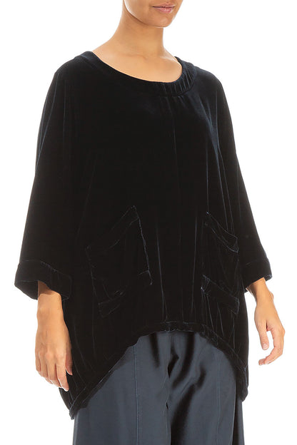 Longer Back Midnight Blue Silk Velvet Tunic