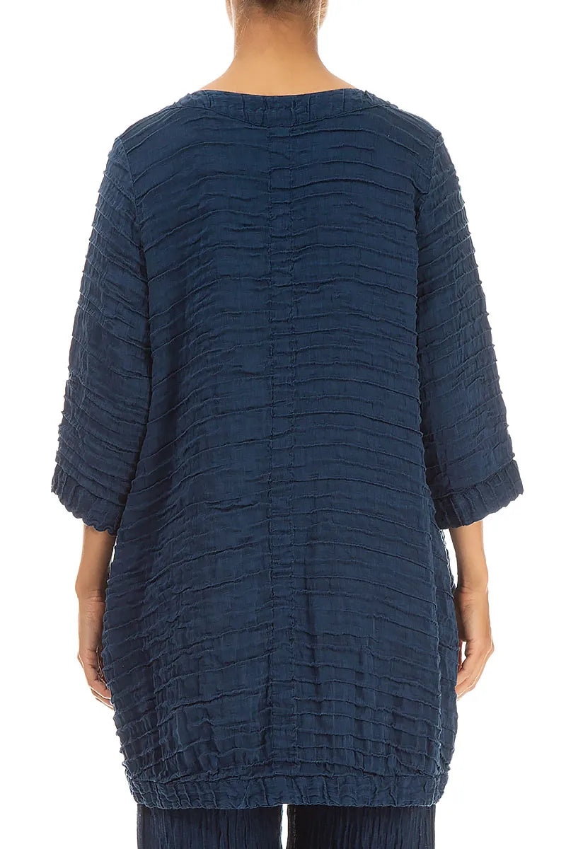 Longer Back Navy Crinkled Silk Tunic 2