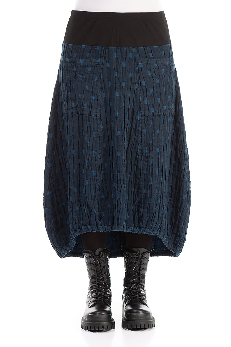 Longer Back Navy Textured Linen Skirt