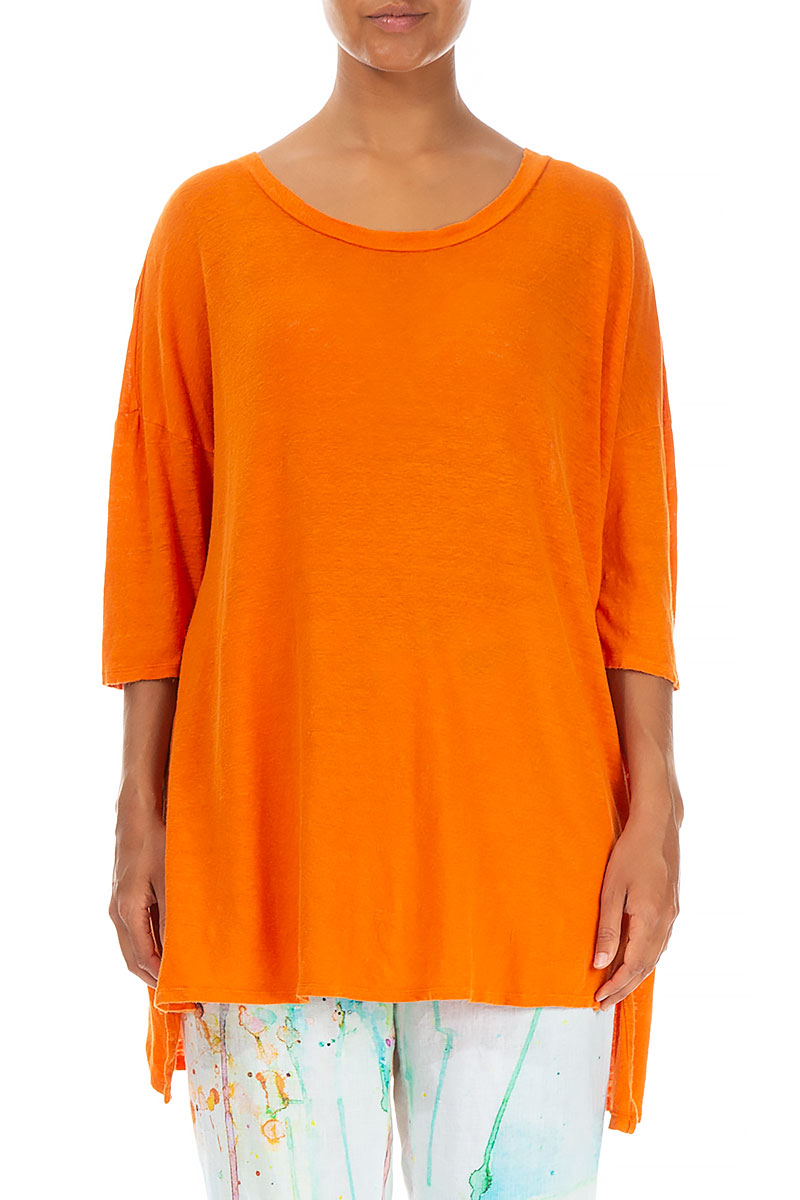 Longer Back Neon Orange Linen Tunic