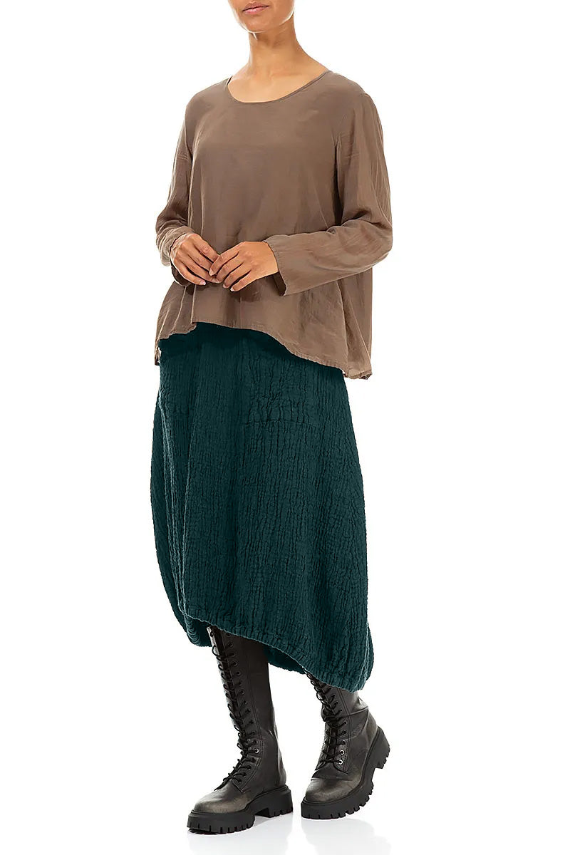 Longer Back Peacock Textured Linen Skirt 4