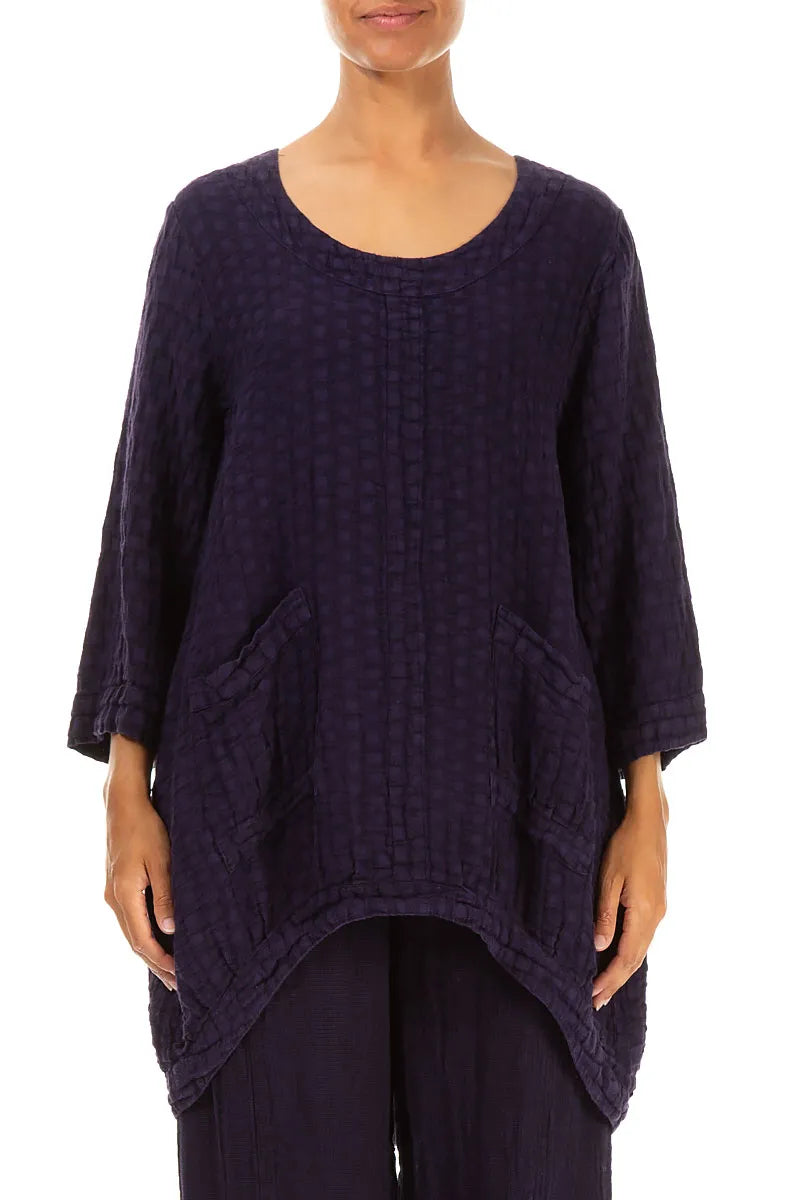 Longer Back Royal Purple Textured Linen Tunic 1