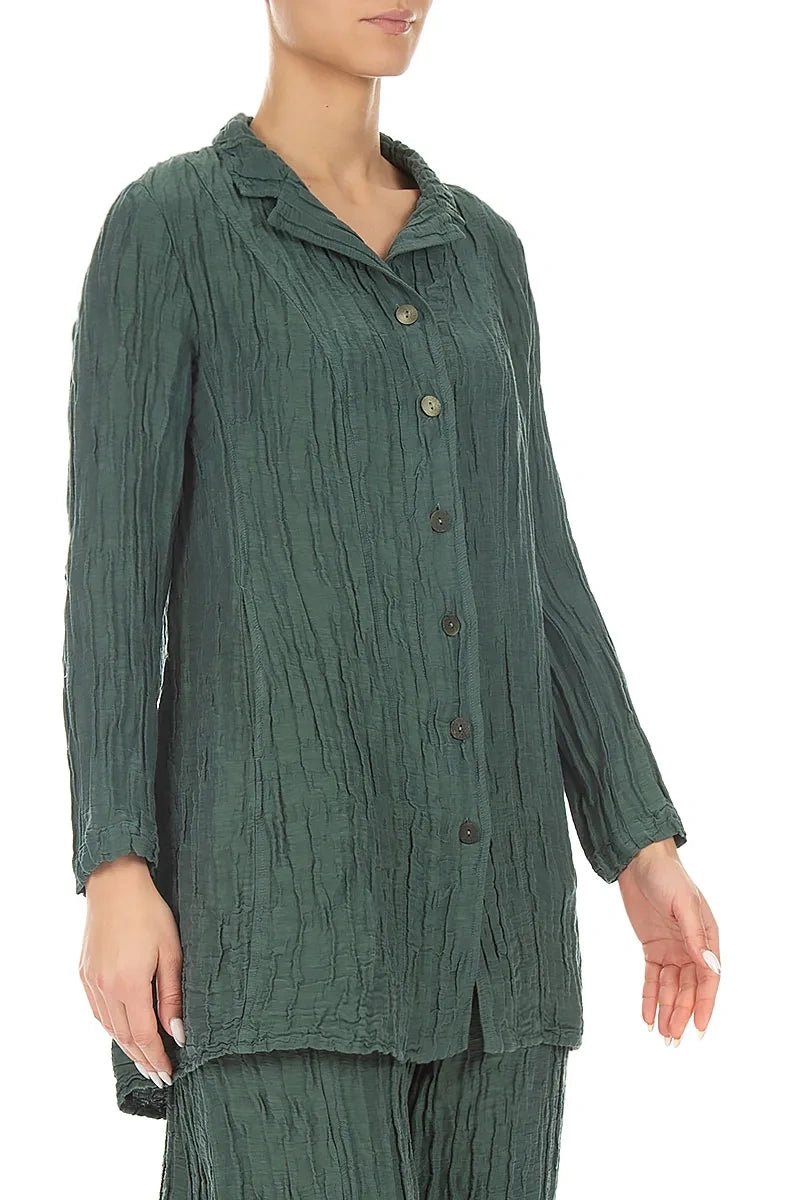 Longer Back Sage Crinkled Silk Linen Jacket 3
