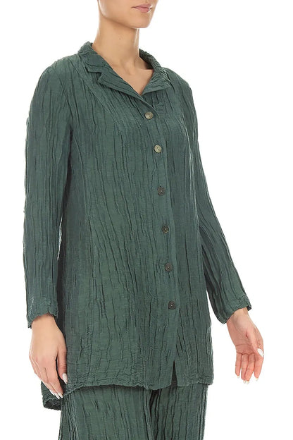 Longer Back Sage Crinkled Silk Linen Jacket 3