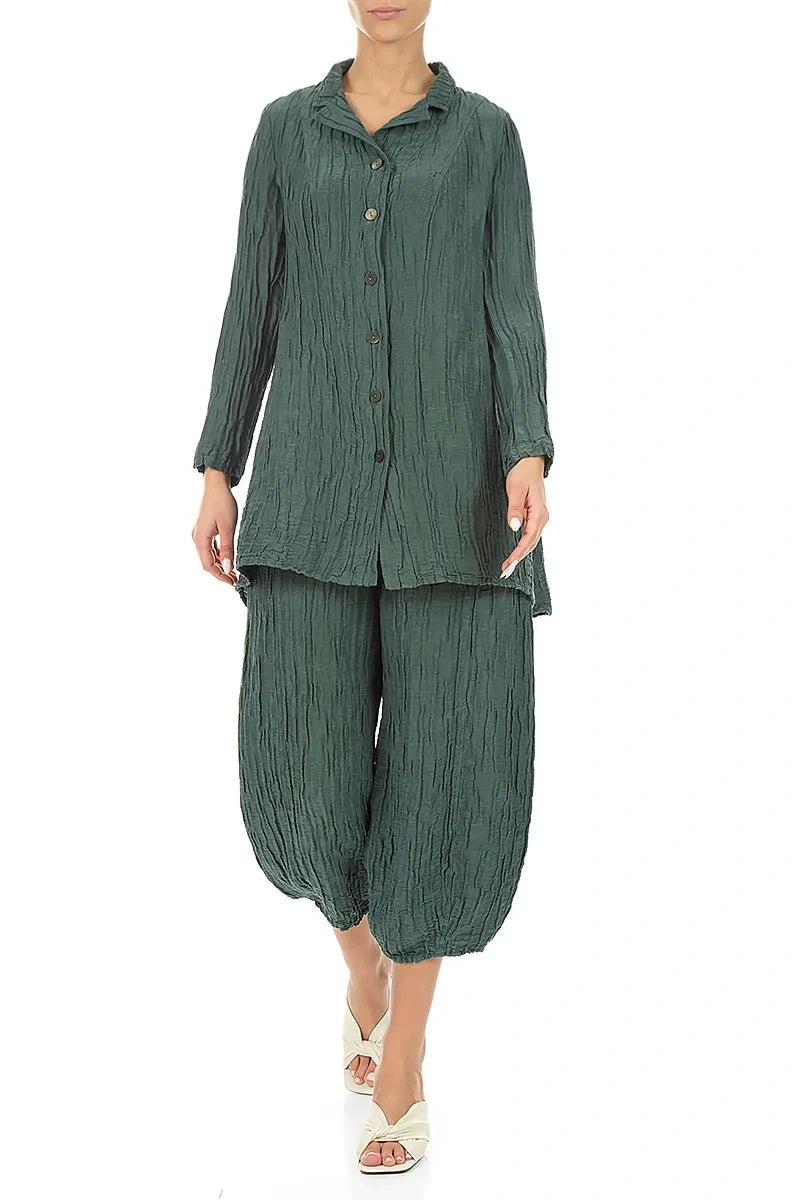 Longer Back Sage Crinkled Silk Linen Jacket 4