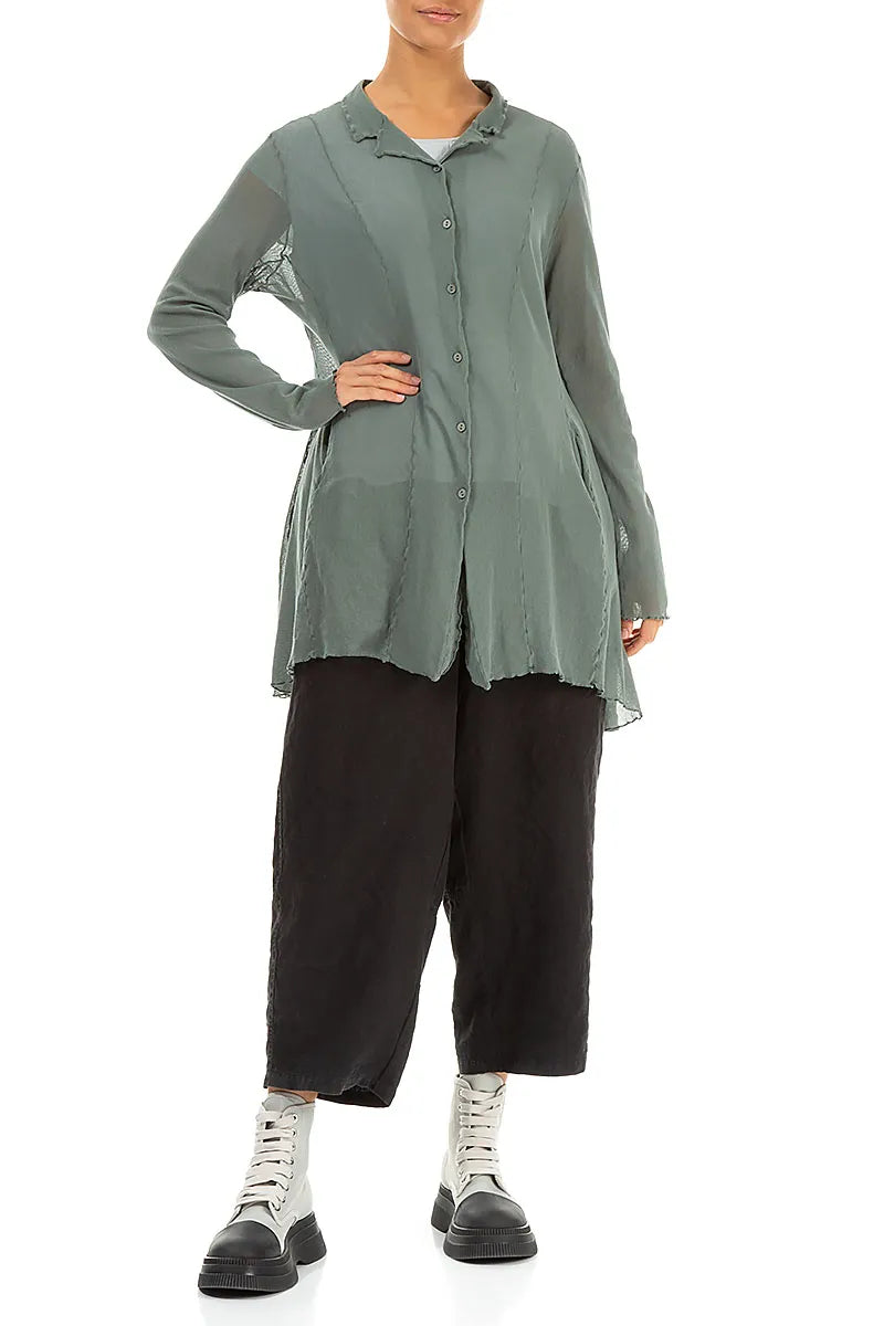 Longer Back Sage Mesh Soft Cotton Jacket 4