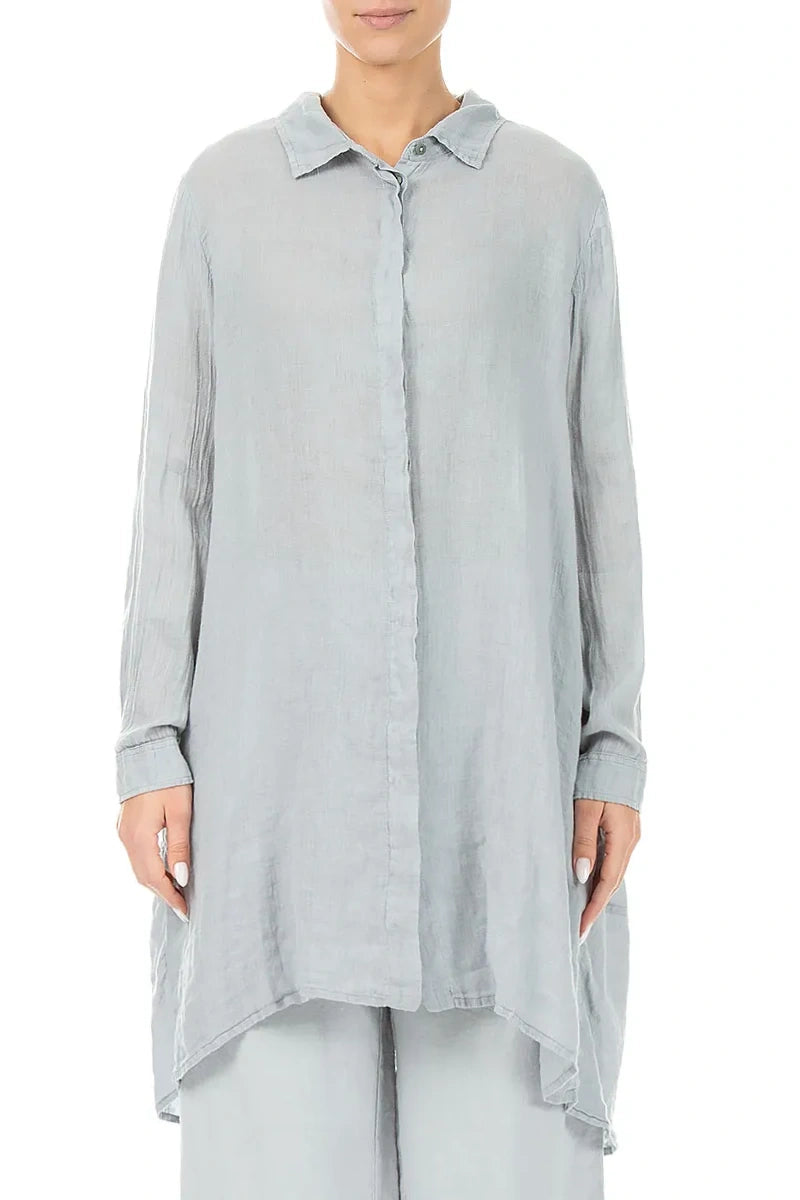 Longer Back Silver Grey Gauze Linen Shirt 1