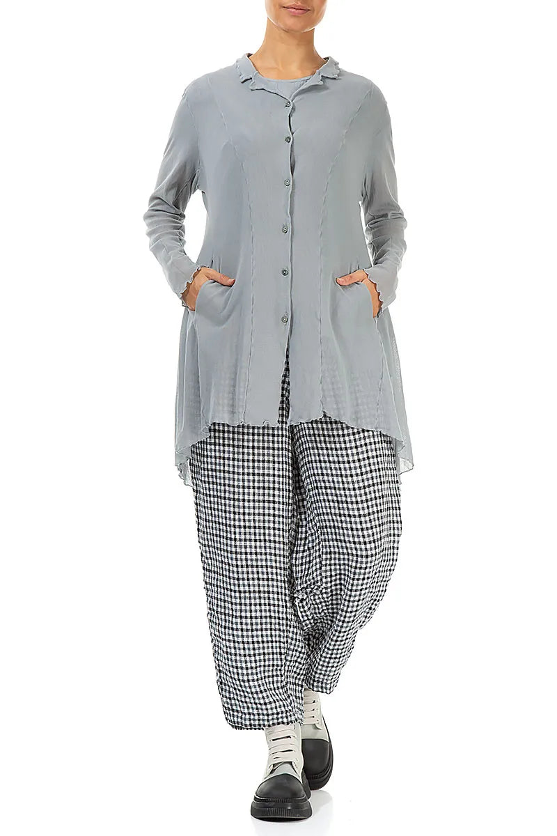 Longer Back Silver Grey Mesh Soft Cotton Jacket 4