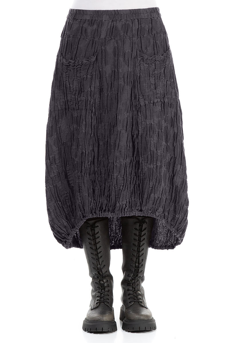 Longer Back Slate Blue Circle Silk Linen Skirt 1