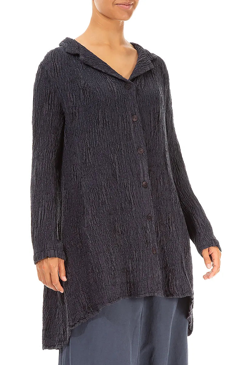 Longer Back Slate Blue Textured Silk Linen Jacket 3