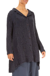 Longer Back Slate Blue Textured Silk Linen Jacket 3