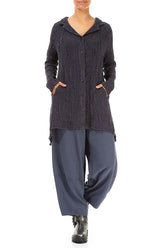 Longer Back Slate Blue Textured Silk Linen Jacket 4