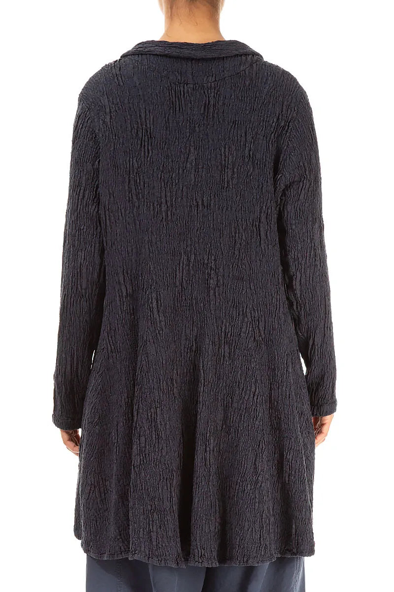 Longer Back Slate Blue Textured Silk Linen Jacket 2