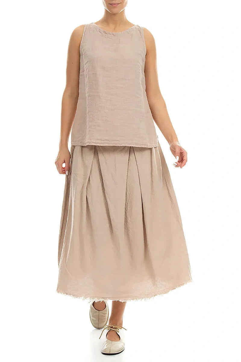 Longer Back Sleeveless Beige Linen Top