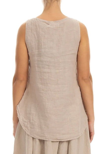 Longer Back Sleeveless Beige Linen Top