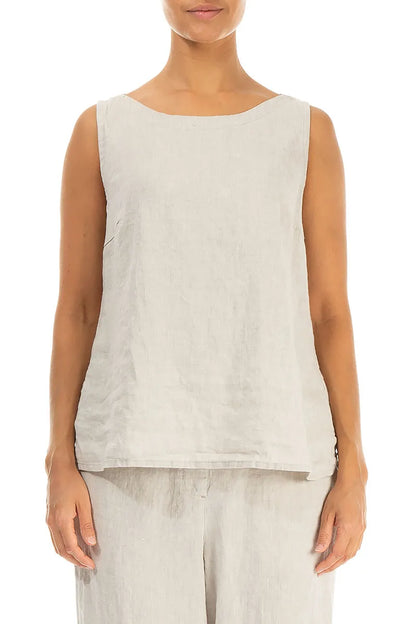 Longer Back Sleeveless Natural Linen Top 1