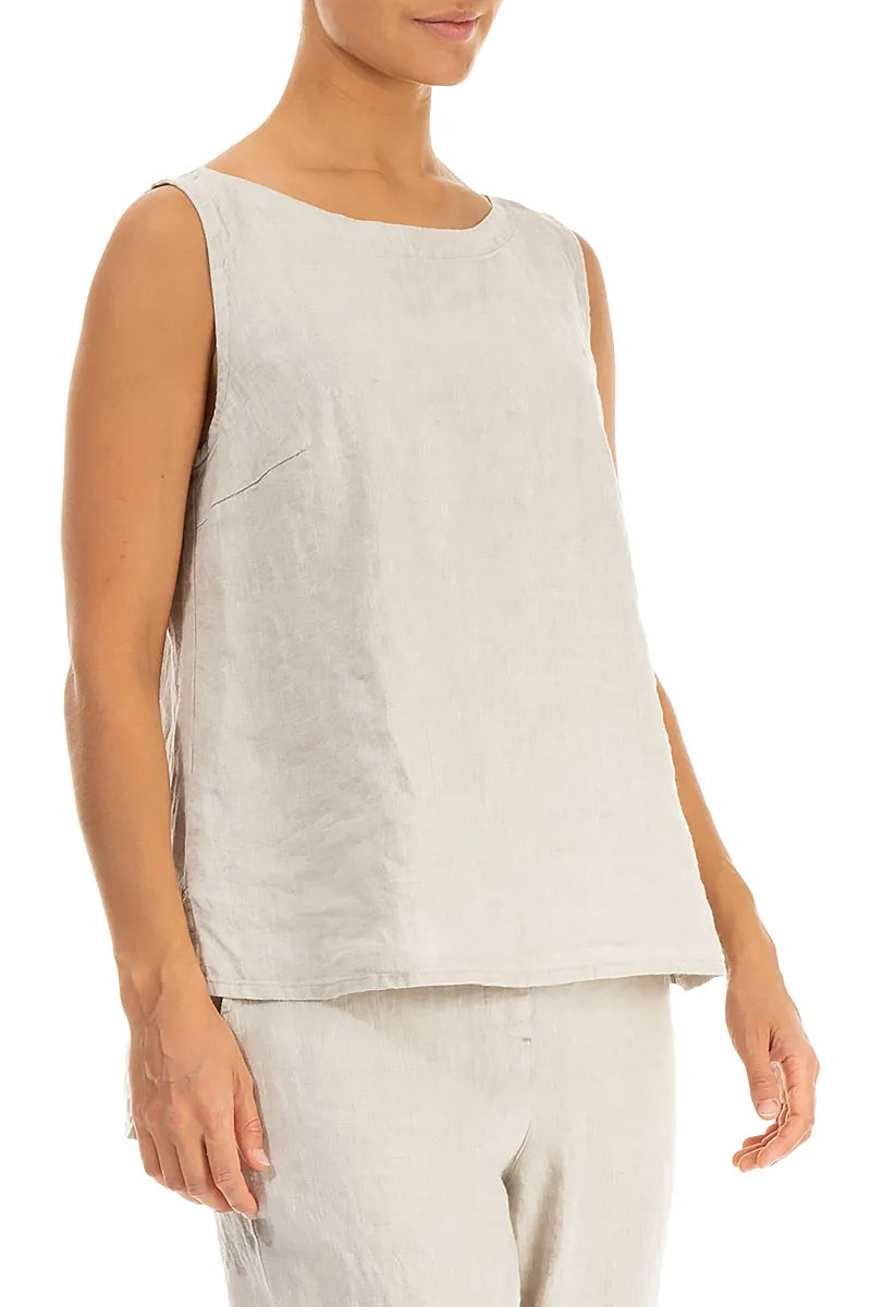 Longer Back Sleeveless Natural Linen Top 3