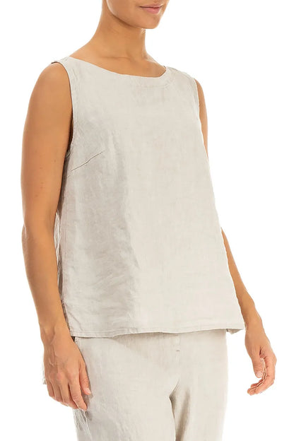 Longer Back Sleeveless Natural Linen Top 3