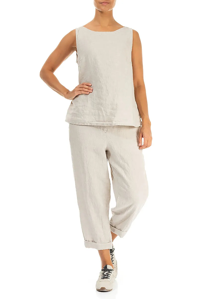 Longer Back Sleeveless Natural Linen Top 4