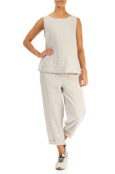 Longer Back Sleeveless Natural Linen Top 4