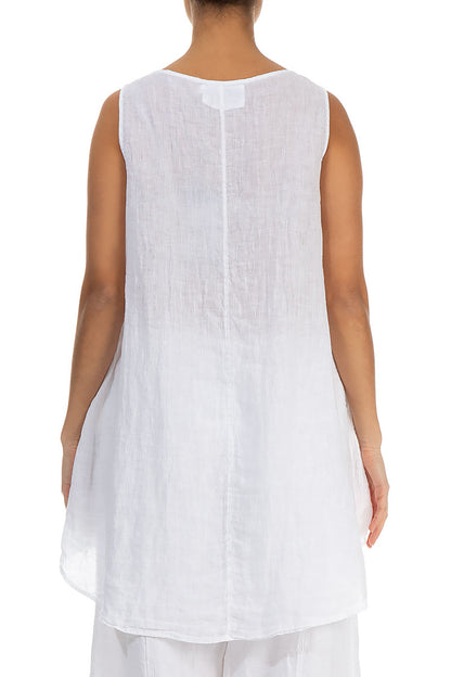 Longer Back Sleeveless White Gauze Linen Blouse 2