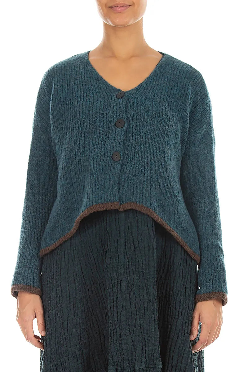 Longer Back Teal Wool Cardigan