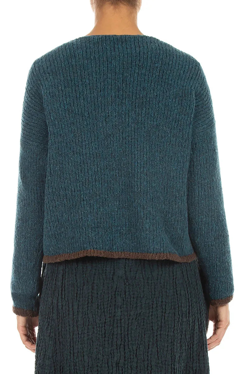 Longer Back Teal Wool Cardigan