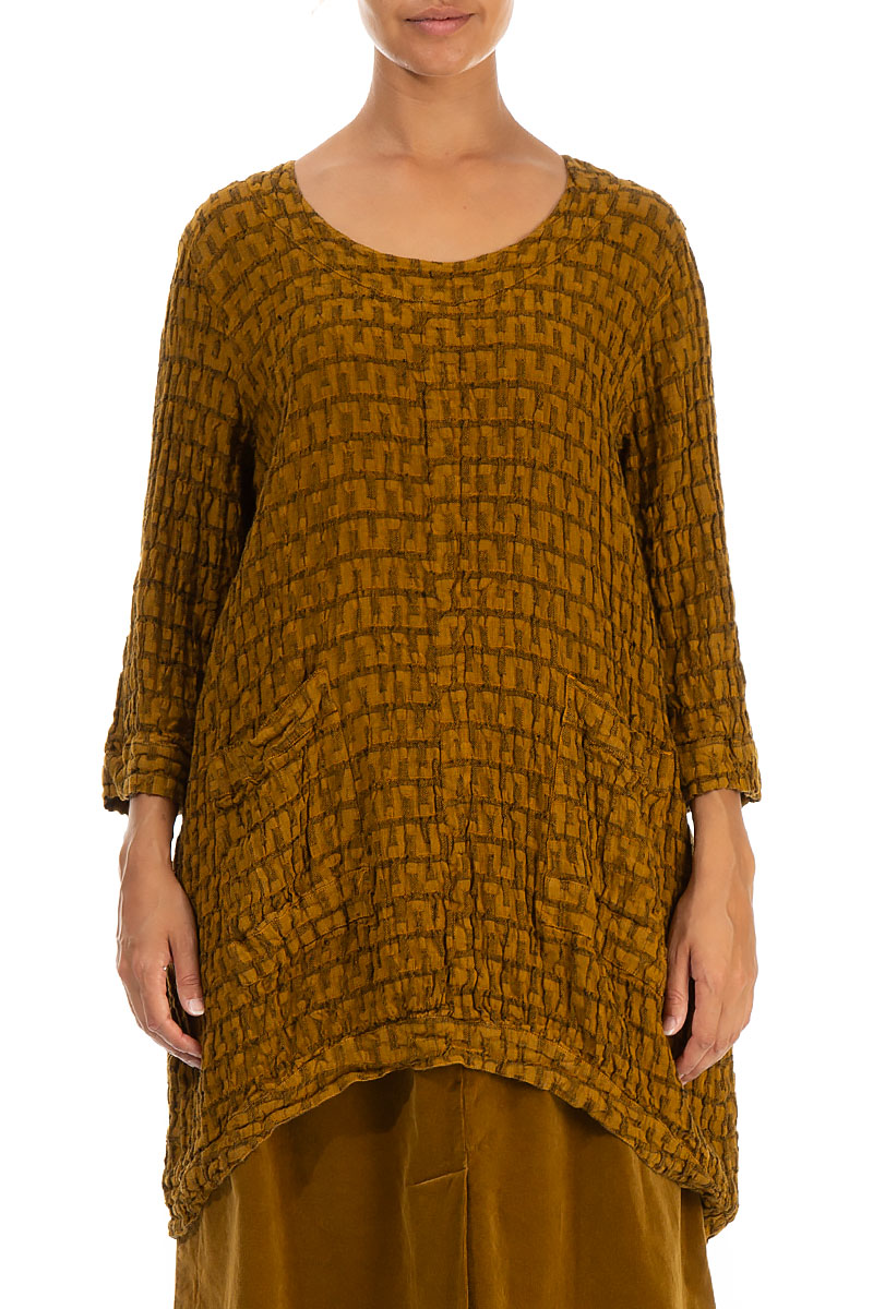 Longer Back Textured Yellow Ochre Linen Tunic