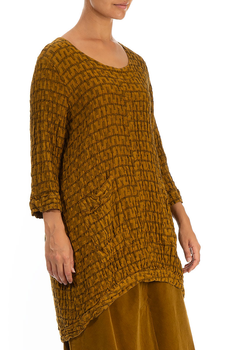 Longer Back Textured Yellow Ochre Linen Tunic