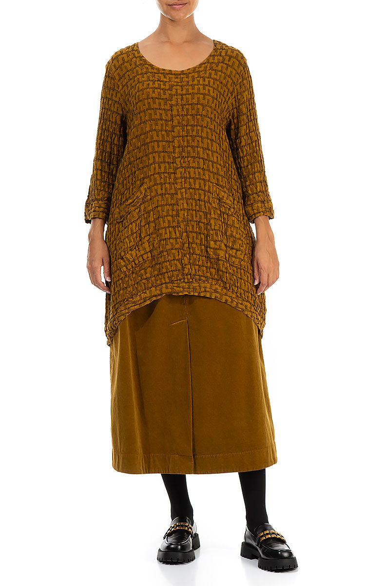 Longer Back Textured Yellow Ochre Linen Tunic