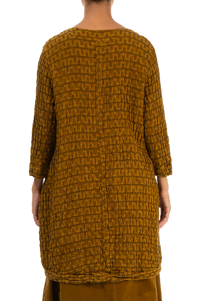 Longer Back Textured Yellow Ochre Linen Tunic