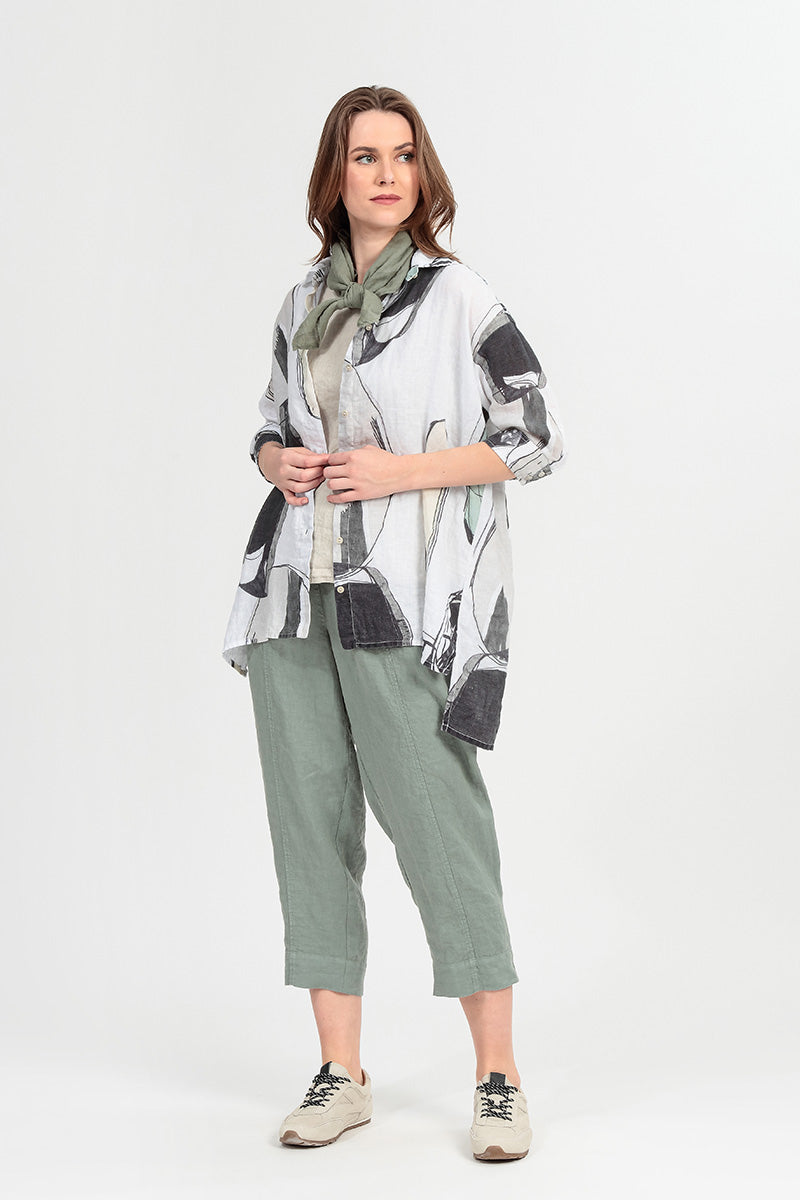 Longer Back Tumbled Stone Linen Shirt 6