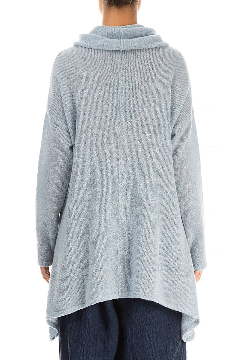 Longer Back Turtleneck Arctic Blue Wool Sweater