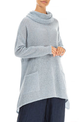 Longer Back Turtleneck Silver Blue Wool Sweater 3