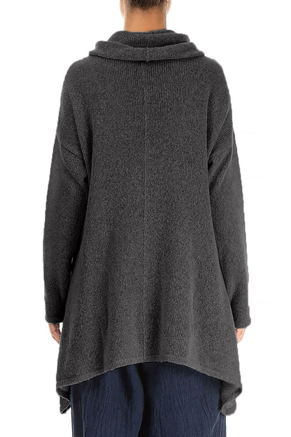 Longer Back Turtleneck Dark Grey Wool Sweater