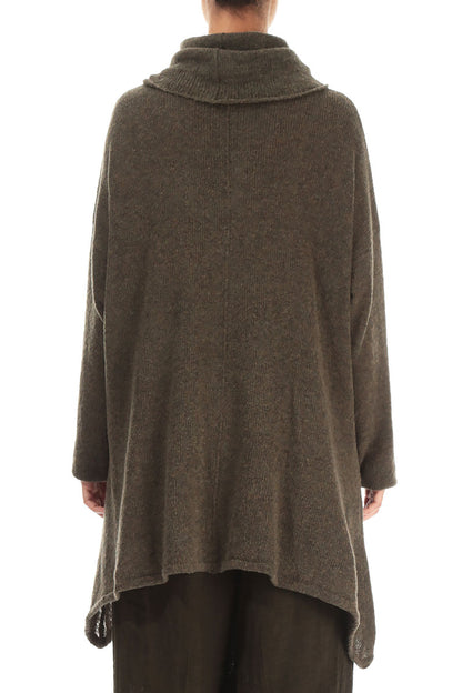 Longer Back Turtleneck Khaki Wool Sweater 2