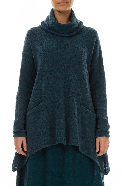 Longer Back Turtleneck Teal Wool Sweater