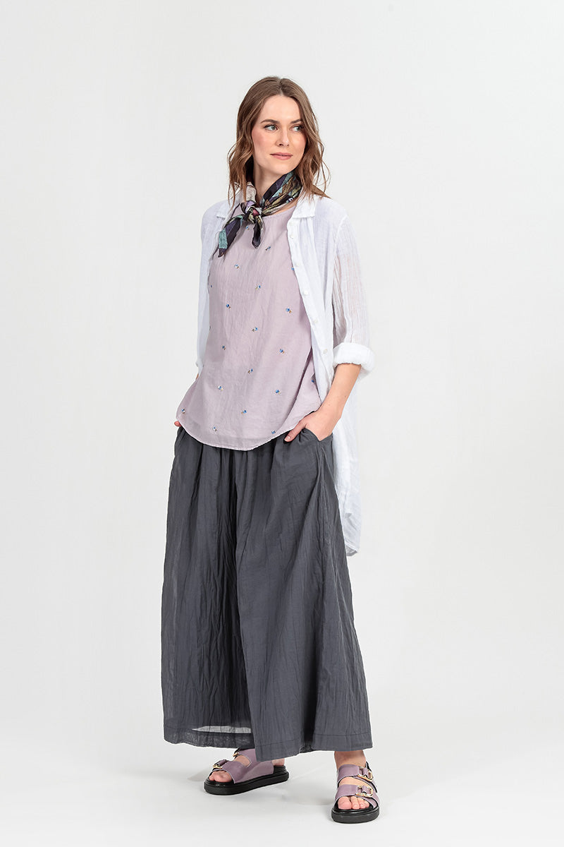 Longer Back White Gauze Linen Shirt 1