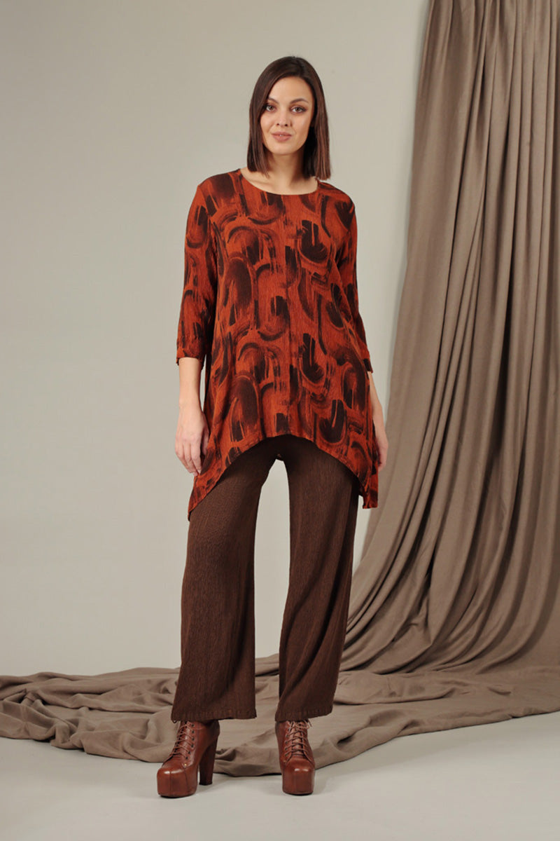 Longer Edge Burnt Orange Paintwave Silk Viscose Tunic 6