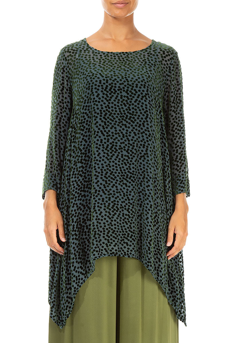 Longer Edge Devoré Dot Emerald Silk Velvet Tunic