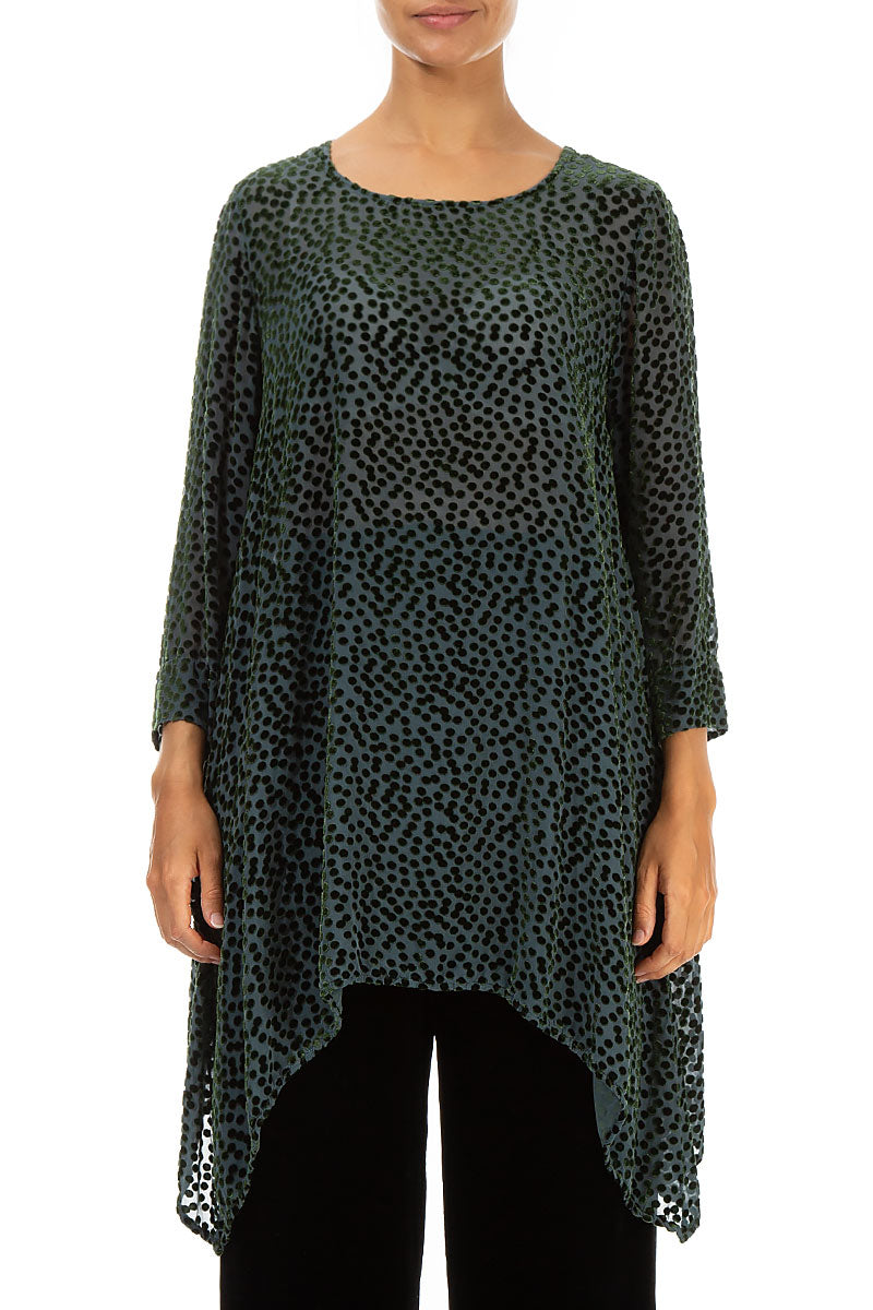 Longer Edge Devoré Dot Emerald Silk Velvet Tunic