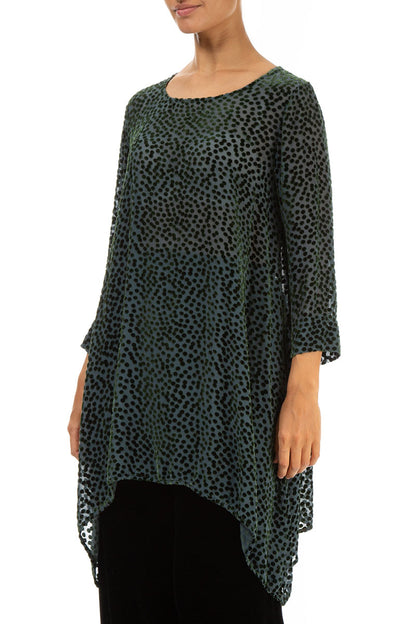 Longer Edge Devoré Dot Emerald Silk Velvet Tunic