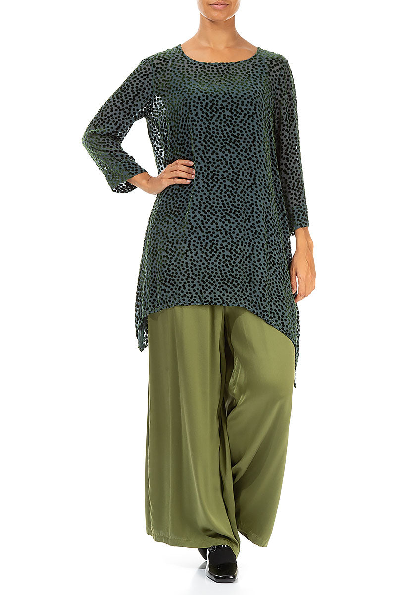 Longer Edge Devoré Dot Emerald Silk Velvet Tunic