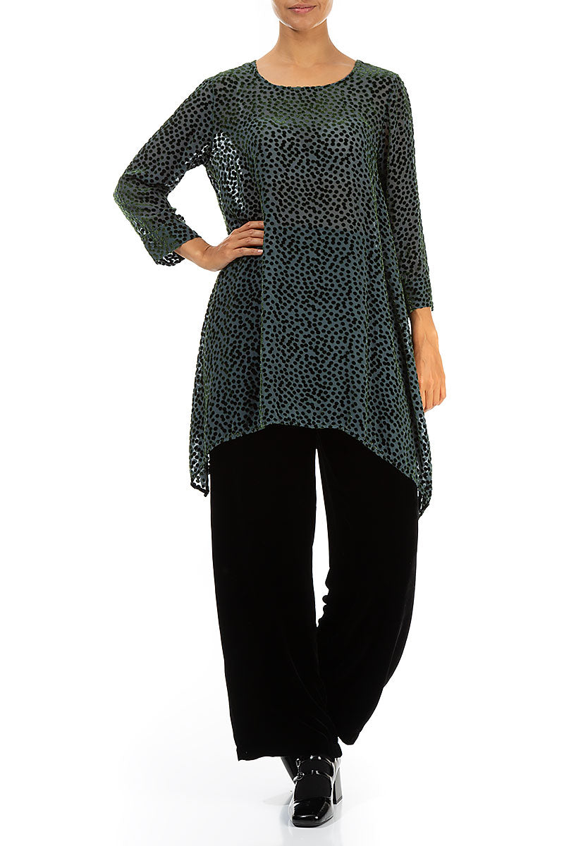 Longer Edge Devoré Dot Emerald Silk Velvet Tunic