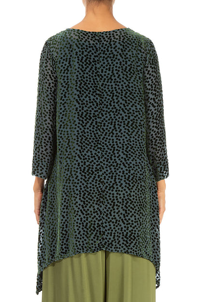 Longer Edge Devoré Dot Emerald Silk Velvet Tunic