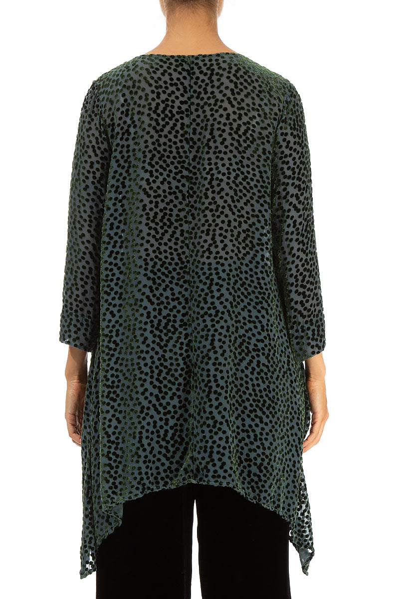 Longer Edge Devoré Dot Emerald Silk Velvet Tunic