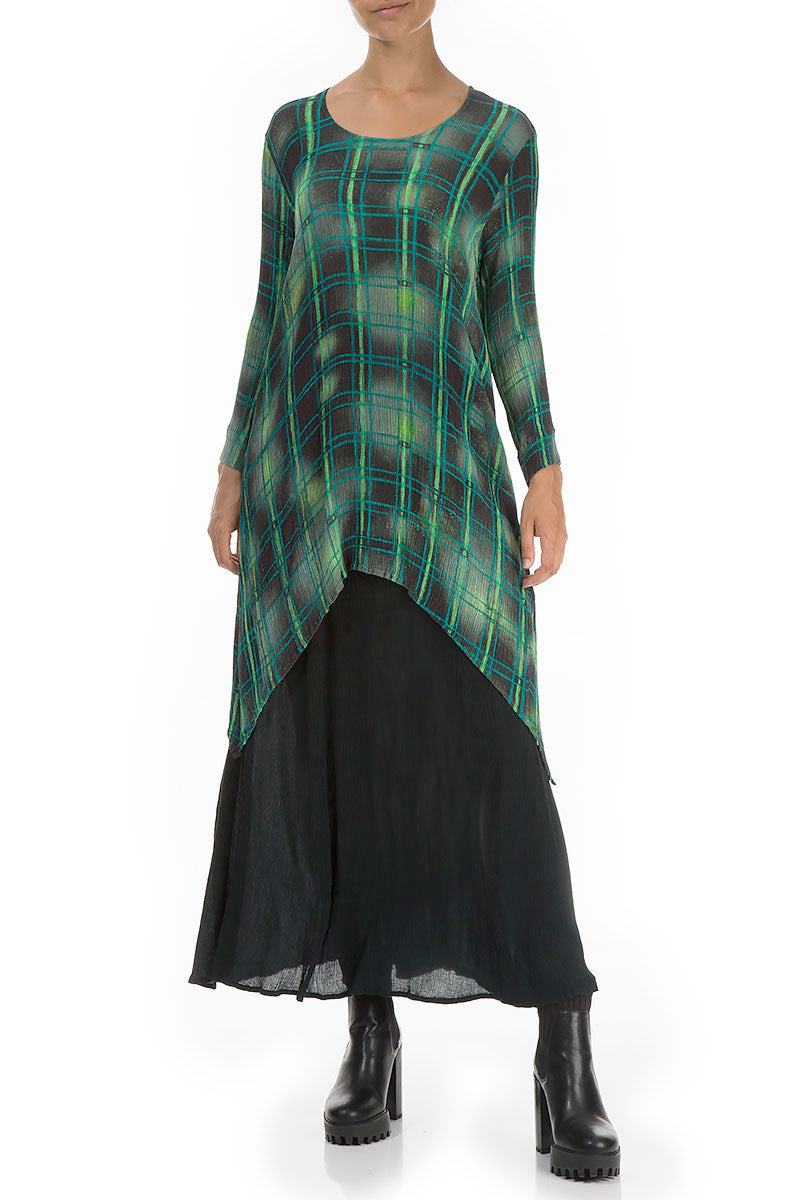 Longer Edge Emerald Grid Silk Viscose Tunic 4
