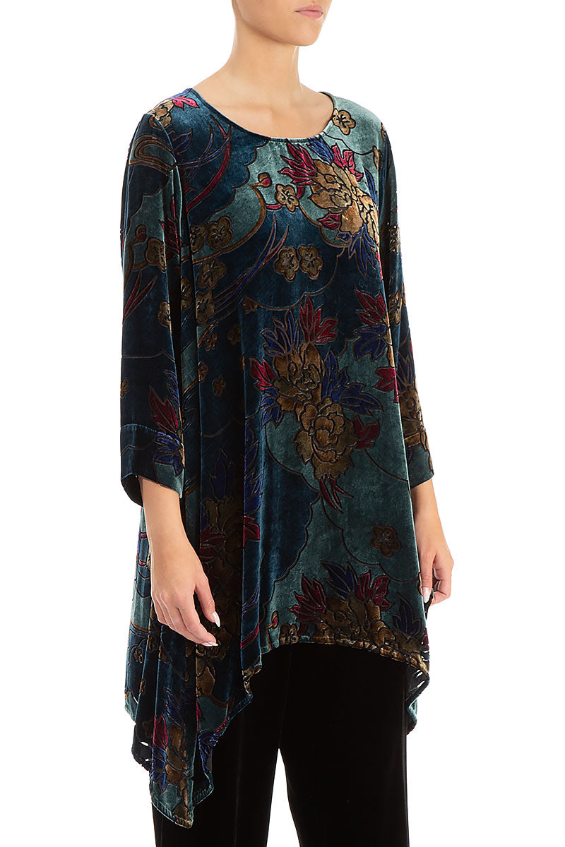 Longer Edge Floral Devoré Silk Velvet Tunic