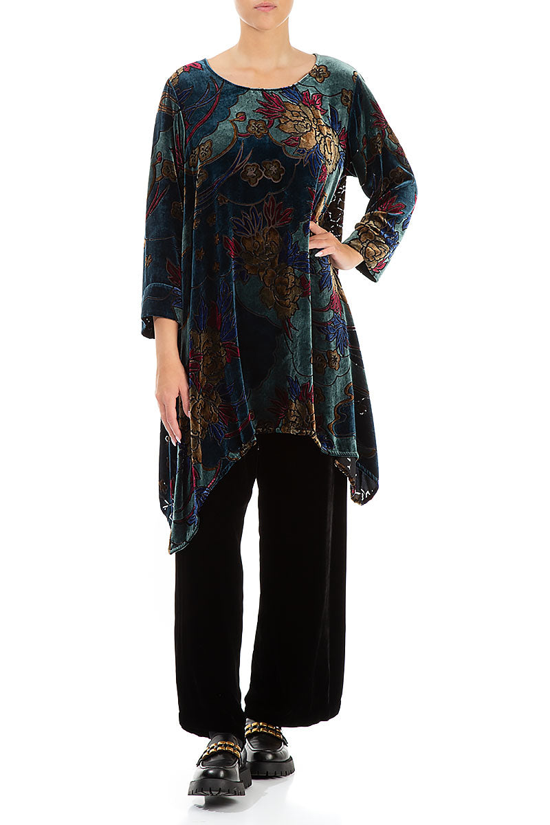 Longer Edge Floral Devoré Silk Velvet Tunic