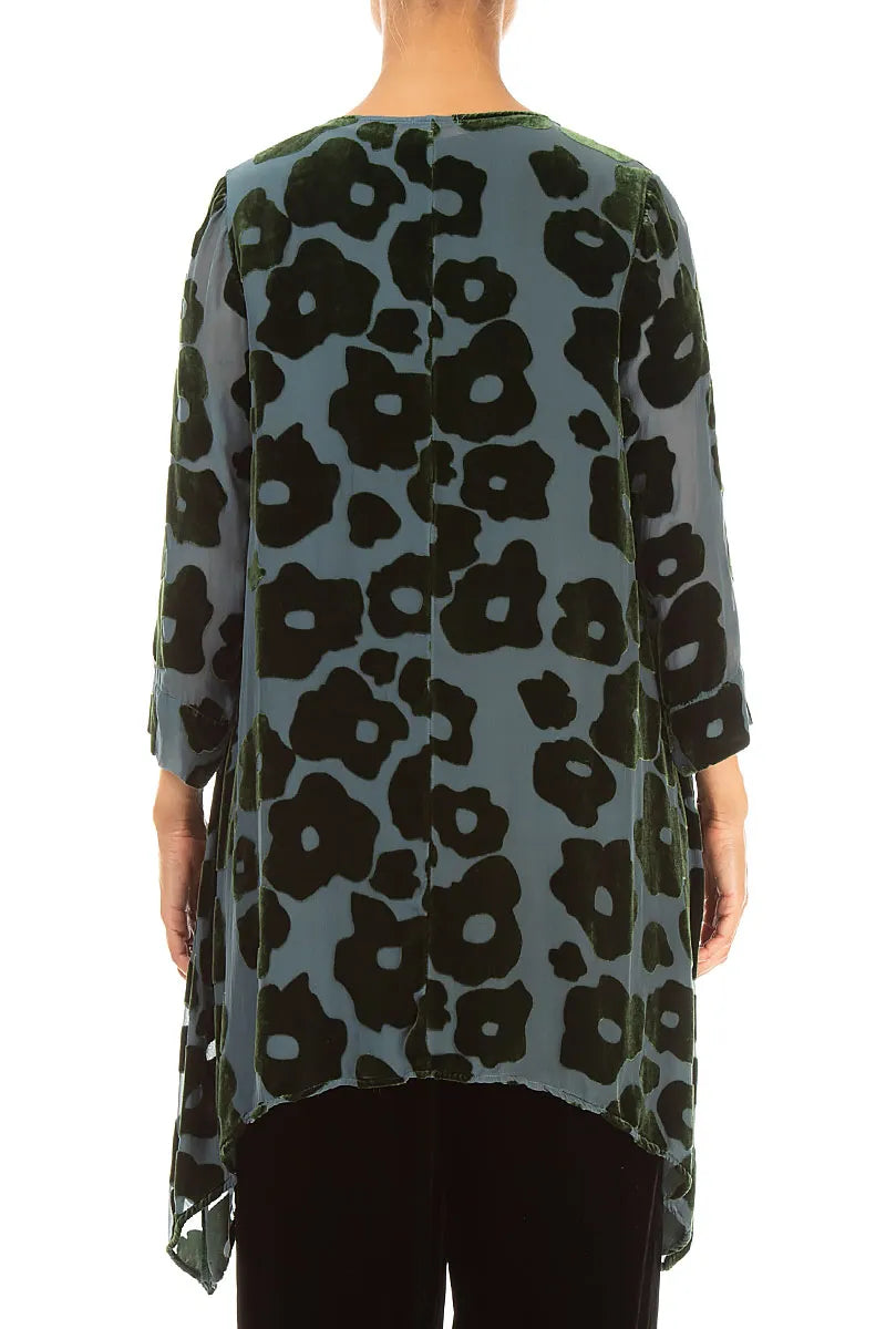 Longer Edge Shamrock Green Devoré Blooms Silk Velvet Tunic 2